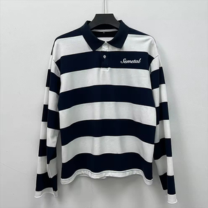 เสื้อโปโลชายปักโลโก้ตามสั่ง ผ้าฝ้าย 100% ลายทาง ติดกระดุม แขนยาว เสื้อยืดหนาสำหรับผู้ชาย - Product Image 4