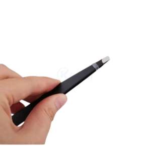 Pince à épiler incurvée noire mate à faible MOQ, pointe inclinée, en acier inoxydable, outil de précision pour l'épilation, OEM ODM - Product Image 3