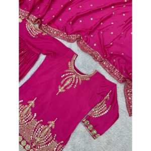 Conjunto de Diseñador de Chiffon para Fiesta: Top, Pantalón y Dupatta - Product Image 5