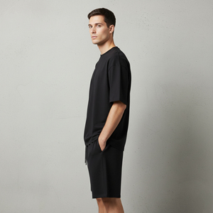 Nuevo conjunto de pantalón corto y camiseta de moda para hombre, estilo oversize, hombros caídos, cuello redondo, manga corta, corte holgado, 100% algodón, talla grande, conjunto de 2 piezas. - Product Image 2