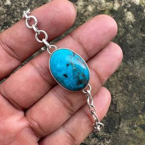 Bracelet ajustable en argent sterling 925, turquoise, fait main, luxueux, minimaliste, avec pierres précieuses, cadeau pour elle, anniversaire - Product Image 3