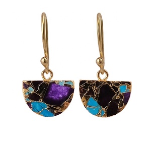 Amazonite Dalmation Jasper Black <b>Onyx</b> <b>Earrings</b> Gold Plated Natural Gemstone Hook Jewelry with Brass Material Pearl As Main Stone - Product Image 3