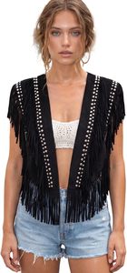 Women's Black Fringe Shawl Medium Length Solid Color Polyester Bohemian <b>Scarf</b> For Summer Daily Wear - Product Image 3