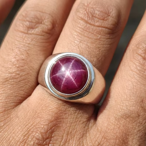 Anillo de Boda Ajustable de Plata de Ley 925 Hecho a Mano, Chapado en Oro Vintage, con Incrustaciones de Rubí Estrella de 6 Puntas Natural, para Mujer - Product Image 1