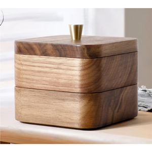 Caja de Almacenamiento de Madera de Nogal de Lujo, Organizador de Joyas Apilable de 2 Niveles, Caja Decorativa de Madera para Escritorio con Tapa - Product Image 1