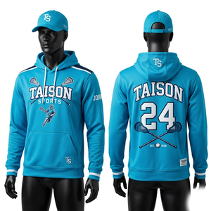 Premium 320 GSM cotton polyester <b>fleece</b> lacrosse hoodie <b>black</b> orange contrast panel sublimation and embroidery custom logo - Product Image 3