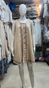 <b>Women</b> White Sleeveless Button Down <b>Tunic</b> <b>Dress</b> with Black Geometric Tribal Print Boho Ethnic Casual - Product Image 3