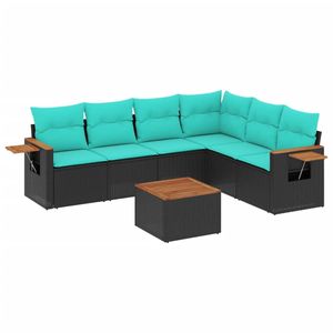 Set Divano da Esterno in Polyrattan Nero a 7 Pezzi con Cuscini per Uso Esterno - Product Image 2