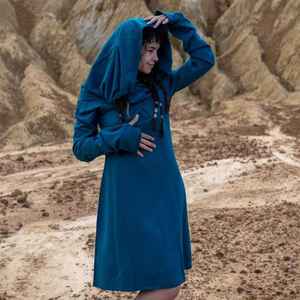 Robe à capuche en coton bleu, style bohème elfe, pour femme, tenue de festival inspirée de la forêt - Product Image 4