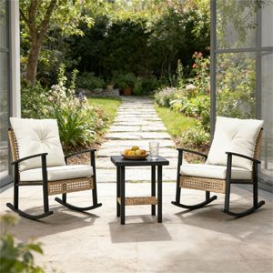 Set di Mobili da Bar Piccoli Bianchi per Cortile e Giardino - Set da 3 Pezzi - Product Image 1