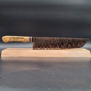 Cuchillo de chef hecho a mano de cobre y acero de Damasco con patrón personalizado, cuchillo de cocina profesional con mango de resina y madera. - Product Image 2