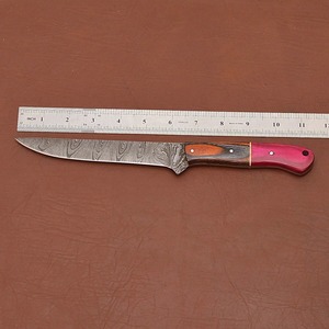 Cuchillo de filetear de acero de Damasco, hoja de punta caída hecha a medida, 11 pulgadas, cuchillo dentado, mango de madera. - Product Image 2