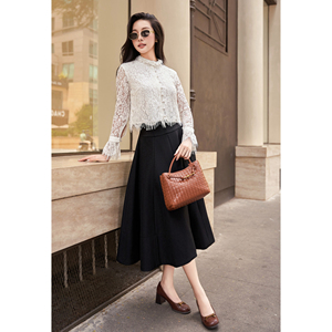 Jupe midi évasée noire élégante et moderne pour femme, taille haute, décontractée, pour le bureau, conception personnalisée ODM OEM RYAN - Product Image 4