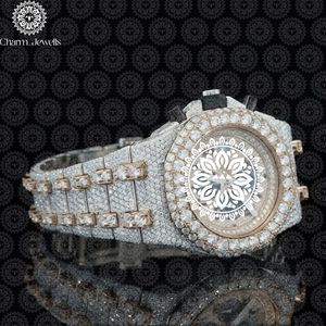 Charm Jewells Luxury Stainless Steel Watch 40mm Diamond Encrusted <b>Chronograph</b> Analog Mechanical Men's Fashion Timepiece Auto - Product Image 3