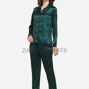 Ensemble de pyjama 2 pièces en satin pour femmes OEM avec logo personnalisé, fermeture à cordon, séchage rapide et respirant, tissu polyester/coton - Product Image 2