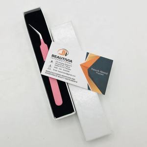 Pince à épiler en acier inoxydable à revêtement en poudre rose avec logo personnalisé professionnel pour extensions de cils durable et durable - Product Image 4