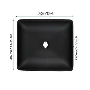 Lavabo Rettangolare in Vetro Opaco per Bagno, 36,5 cm L x 56,5 cm L x 11 cm H, con Rubinetto Nero e Scarico a Scomparsa, Finitura Nero Opaco - Product Image 2