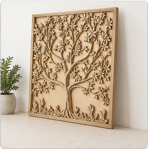 Handmade Wooden Wall Art Tree Foliage Design <b>Square</b> Rustic Home Decoration Large <b>Frame</b> Light Brown Mango Wood Craft - Product Image 2