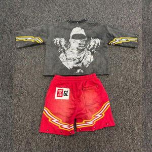 Ensemble T-shirts et Shorts pour Hommes Personnalisé en Coton 100% Lavé à l'Acide avec Impression par Sublimation, Motif Logo et Rivets - Product Image 2