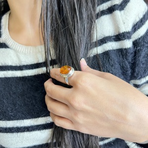 Bague en ambre baltique naturel, argent sterling 925, faite à la main, pour elle, ambre taille ovale, bijoux en argent, fournisseur en gros - Product Image 3