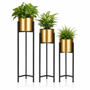 Jardinières sur pied modernes en métal noir et or de qualité supérieure (lot de 3) – Présentoir haut de gamme pour plantes d'intérieur pour la maison moderne. - Product Image 5