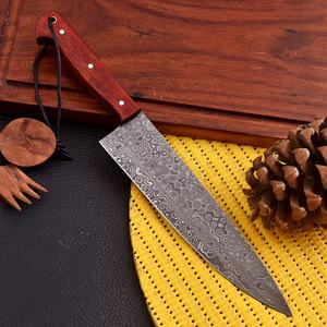 Cuchillo de Chef de Acero de Damasco Hecho a Mano, 8 Pulgadas, Mango de Madera Roja, Estilo Vintage, Ambidiestro, Ecológico, Proveedor Mayorista OEM - Product Image 3