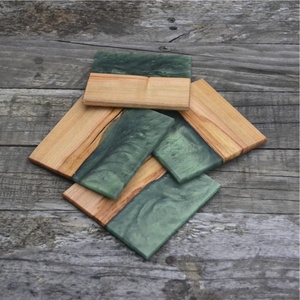 Modern Square Epoxy Resin Wood <b>Coaster</b> Eco-Friendly Live Edge Wooden <b>Drink</b> <b>Coasters</b> Green Swirl Resin Heat Resistant Cup Mat - Product Image 1