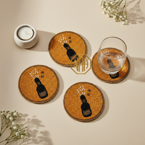 2026 Handcrafted Beaded Coaster in Gold Black Geometric Round Design Eco-Friendly 100mm Diameter for Decorative Table Protection - Product Image 2