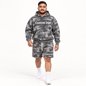 <b>Men</b> Oversized <b>Camo</b> Hoodie and <b>Shorts</b> Set Custom Camouflage Print Streetwear 2 Piece Clothing Manufacturer - Product Image 1