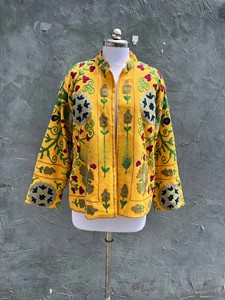 Handmade Suzani Embroidery Cotton <b>Jacket</b> Vintage Kantha Stitch Quilted Coat Reversible Women <b>Lightweight</b> Warm Blazer - Product Image 2
