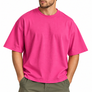 T-shirt Homme Coupe Boxy 100% Coton Tricoté 240GSM Oversize Décontracté Couleur Unie Manches Courtes Col Rond Respirant Teint Uni - Product Image 1