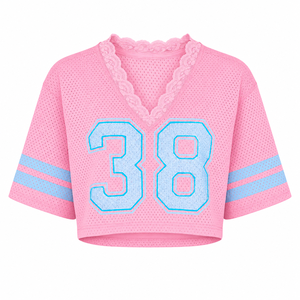 เสื้อครอปตาข่ายเจอร์ซีย์พร้อมลูกไม้คอวี ยี่ห้อ Greek Jack and Jill of America Inc Sorority ขายส่ง |   สตรีทแวร์สไตล์กรีก - Product Image 5