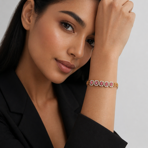 Bracelet tennis en or 18 carats avec cristaux baguette rouge rubis pour femme, bijoux géométriques de luxe, cadeau pour mariage ou fête - Product Image 5