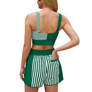 Ensemble soutien-gorge et short de yoga texturé uni respirant à compression pour femme, bretelles croisées, taille élastique, en Spandex/Nylon, séchage rapide - Product Image 3