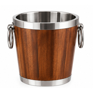 Seau à glace isotherme en acier inoxydable à double paroi avec poignées, refroidisseur à vin en bois, seau à champagne pour l'hôtellerie - Product Image 1