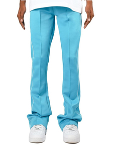 Men's Light Blue Track <b>Pants</b> With Side Stripe Elastic Waist Casual Flared Fit <b>Summer</b> Lightweight Polyester Trousers - Product Image 1