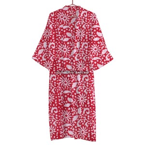 Hermoso Kimono de algodón floral, bata larga estampada con bloque de mano, Kimono para mujer, bata, albornoz, ropa de dormir - Product Image 1