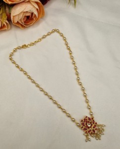Designer <b>Pearl</b> Beaded Chain Necklace With Coordinating Earrings Floral Pendant Necklace <b>Set</b> Traditional Ethnic Partywear Jewelry - Product Image 5