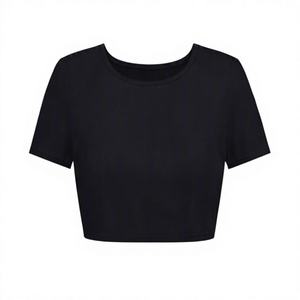 Women <b>Crop</b> <b>Top</b> 100% Cotton Solid Color Short Sleeve Crew Neck Casual T-Shirt Spring Summer Knitted Breathable Regular Fit - Product Image 3