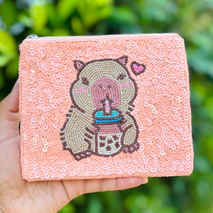Bolsa de Lentejuelas con Diseño de Hámster para Té Boba, Cartera de Animales Adorables, Regalo Unisex Kawaii, Cierre de Cremallera Multifuncional Ecológico y Moderno - Product Image 4