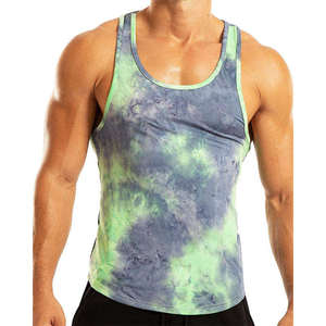 Men's Casual Custom Logo Gym Tank <b>Top</b> Shirt Quick Dry Cotton Bodybuilding Sport Vest with Colorful Tie Dye Design Custom Print - Product Image 1