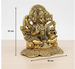 Idole artisanale en laiton du Dieu Indien Hanuman, 10 cm, avec finition dorée, pour la maison, le temple, le bureau, l'étagère ou la table. - Product Image 2