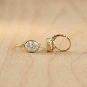 IGI Certified Lab Grown Diamond Oval <b>Drop</b> Dangle Earrings in 10K 14K 18K Solid Gold Bezel Set Luxury Long Diamond Earrings - Product Image 4