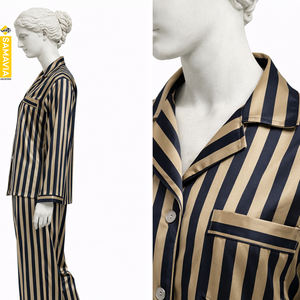 Conjunto de Pijama de Satén de Seda con Rayas de Colores Samavia, Listo para Producir |   Conjuntos de pijamas de algodón transpirable para mujer, 2 piezas, al por mayor - Product Image 3