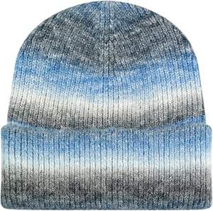Bonnet tricoté tie-dye à revers, personnalisé avec logo brodé, chaud, doux, en laine rayée, collection hiver 2026 - Product Image 6