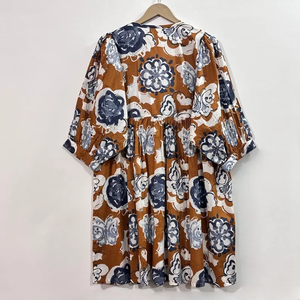 Vestido Casual Midi para Mujer, Tejido 100% Algodón, Liso, Manga Corta, Cintura Imperio, Estilo Babydoll, Cuello en V, Holgado, Funcional - Product Image 4