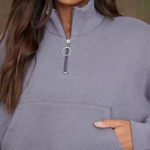 Sudadera con capucha de diseño casual para mujer, con cremallera, de algodón, de felpa francesa, con abertura, estilo crop, lisa, personalizada - Product Image 5