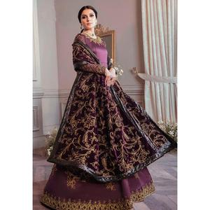 Recién llegado, bata de trabajo bordada de seda de algodón con vino dupatta - Product Image 3