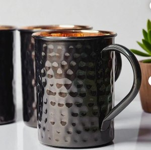 Taza Moscow Mule de Cobre con Diseño Martillado, Acabado Negro Antiguo, Asa Metálica, Estilo Vintage, Vajilla para el Hogar - Product Image 3