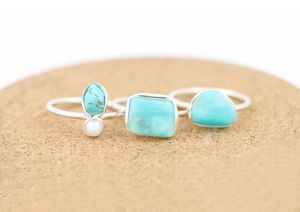 Women's Natural <b>Turquoise</b> and Pearl <b>Ring</b> Raw Gemstone December Birthstone <b>Ring</b> 925 Sterling Silver Rough Stone Jewelry - Product Image 4